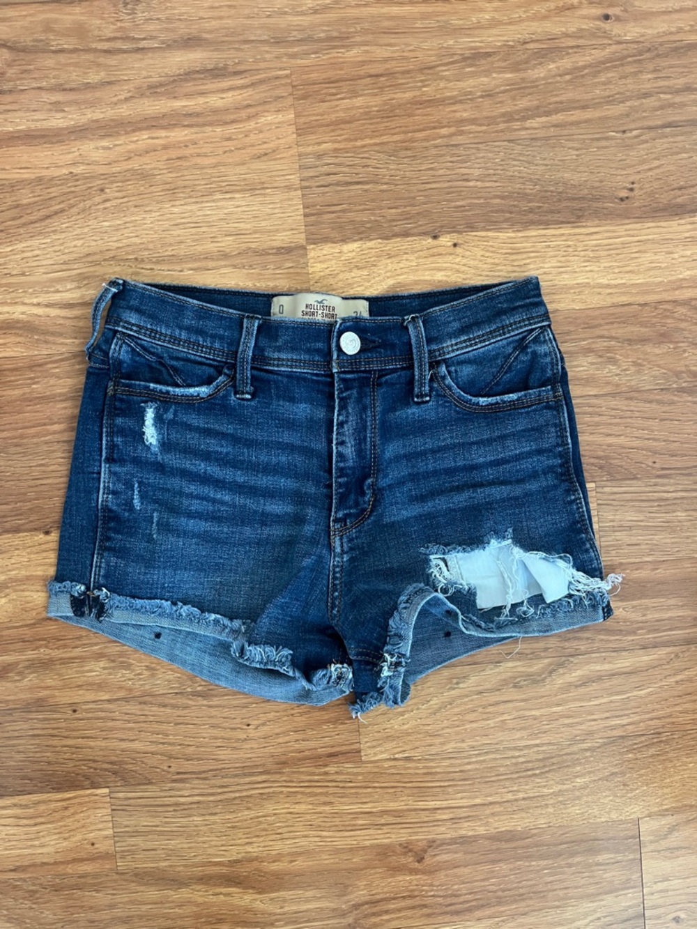 Hollister Dark Indigo Distressed Denim Shorts